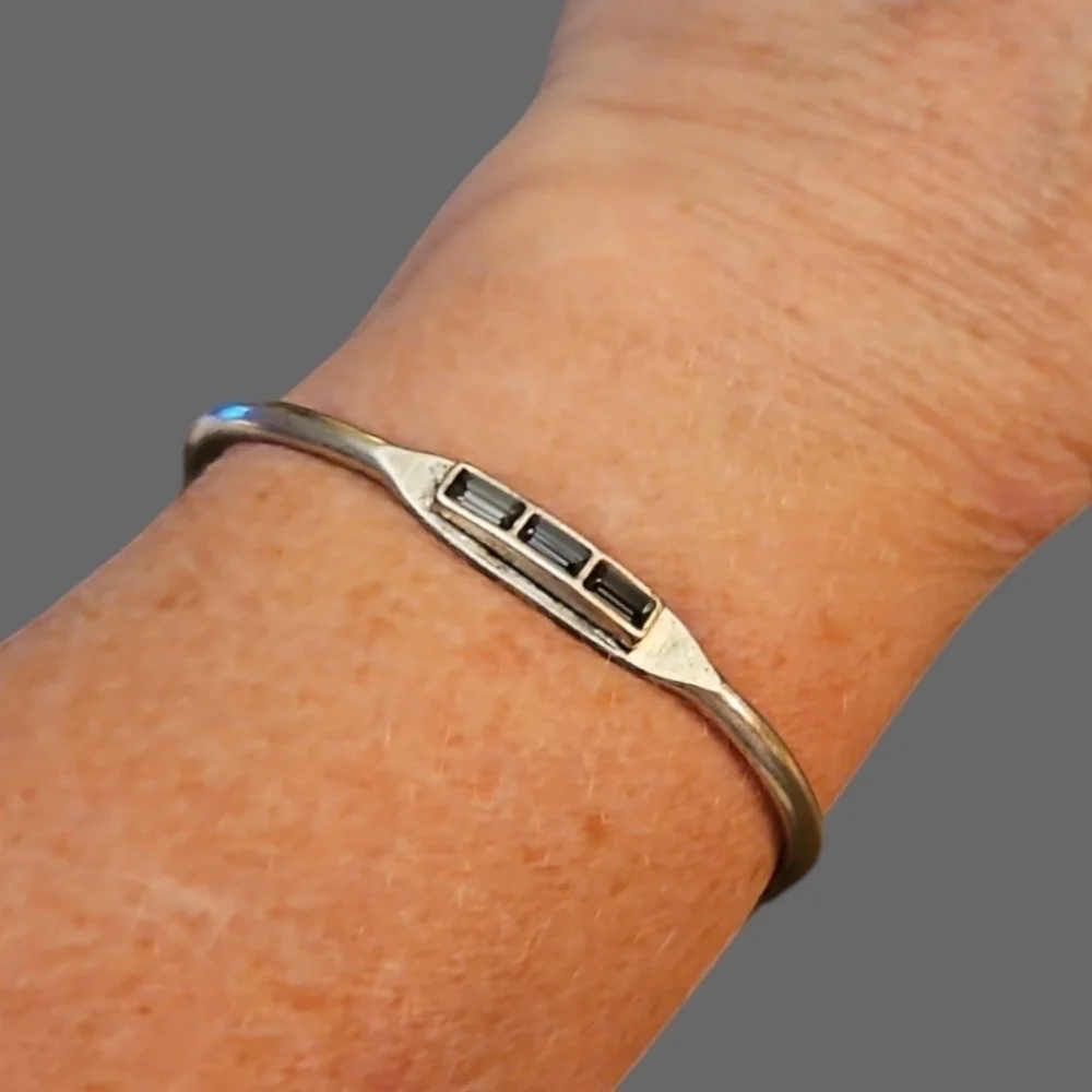 3/$30 Vintage Small Silvertone Blue Gem Cuff Bracelet